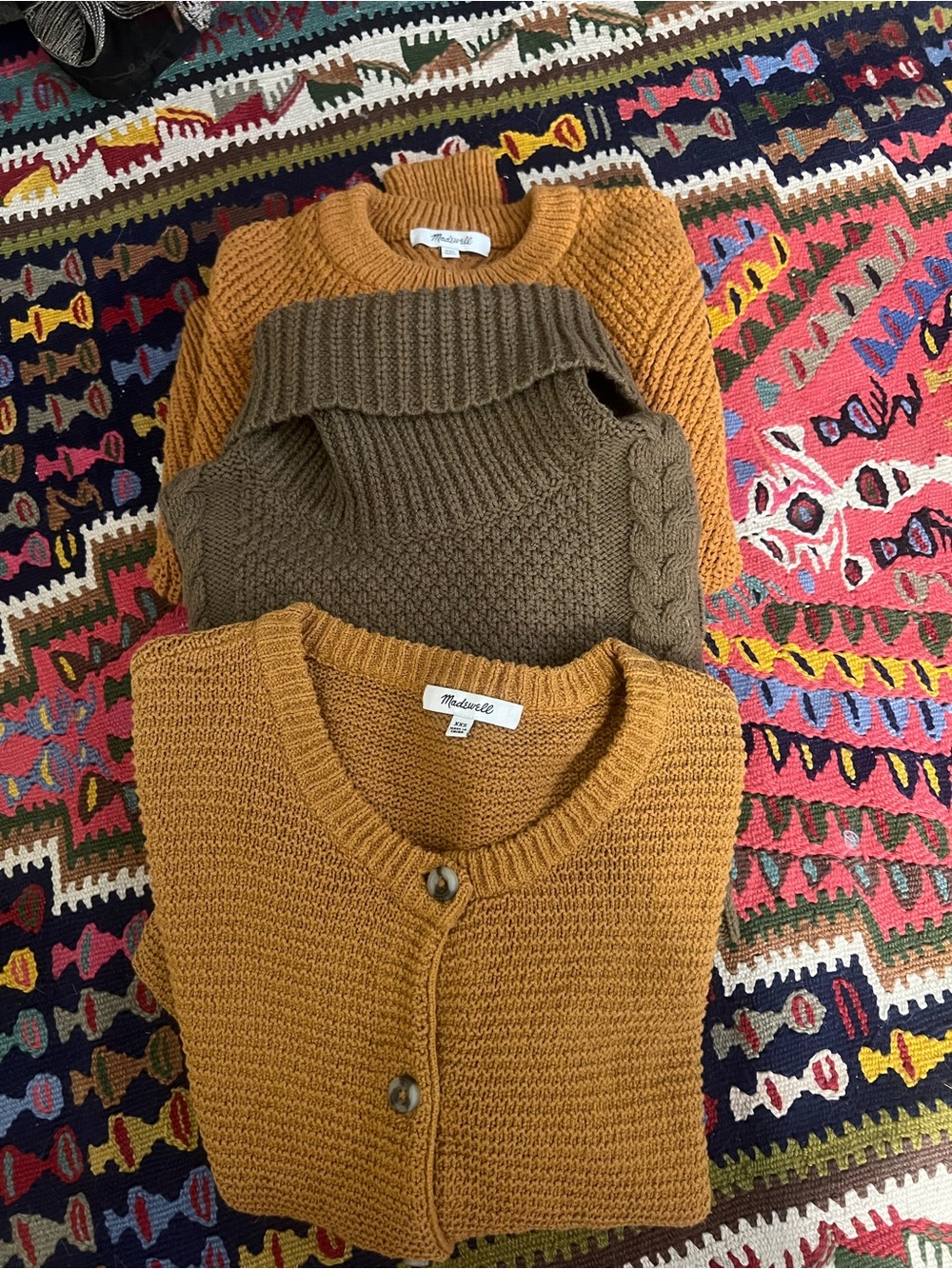 Madewell XXS Cotton Sweater Lot of 3 Mustard Olive Chunky Knit Cardigan